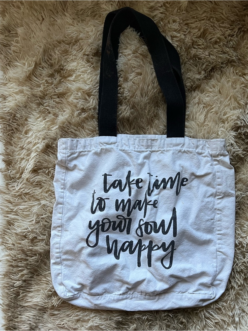 White Canvas Tote Bag with Black Script